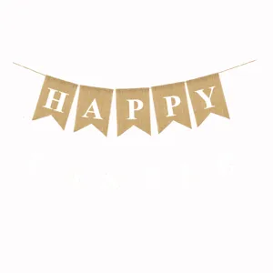 Bandierina di juta pasquale decorazione per festa festone con lettere bianche.