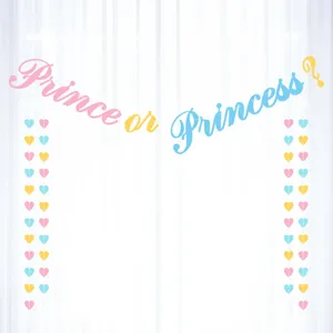 Gender reveal party banner decorations pink blue heart paper garlands hanging decor