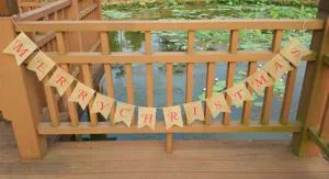 Christmas burlap banner jute swallowtail flag hanging garland holiday party decoration.