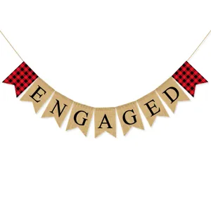Guirlanda de arpillera engaged cuadros de búfalo boda rústica decoración colgante detalle