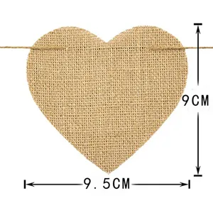 Burlap heart banner piece DIY rustic jute wedding party hanging decoration 9x9.5cm