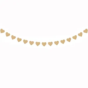 Detail view of a rustic jute burlap heart garland bunting for party wedding holiday decor.