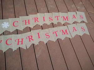 Christmas burlap banner bunting swallowtail flags holiday party hanging wall decoration