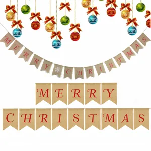 Christmas burlap banner bunting rustic holiday party hanging decoration merry christmas