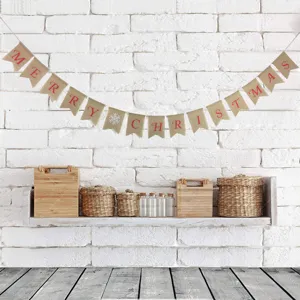 Christmas burlap banner rustic swallowtail bunting holiday party hanging decoration decor