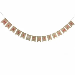 Rustic Burlap Christmas Banner Merry Christmas Garland Holiday Party Hanging Decoration Prop