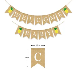 Burlap welcome baby banner with pineapple print party hanging decoration 13x18cm