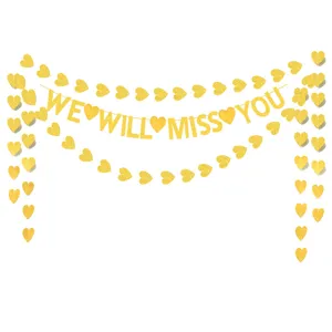Gold Glitter We Will Miss You Letter Heart Banner Garland For Retirement Farewell Engagement Graduation Wedding Party Decoration