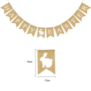 Easter burlap banner with white rabbit and letters, festive party hanging decoration 18x13cm