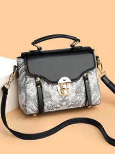 Stylish women's top-handle shoulder bag, chic retro crossbody bag with classic pattern.