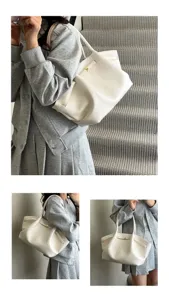 Elegante borsa tote in pelle testurizzata minimalista, borsa a spalla grande capacità.