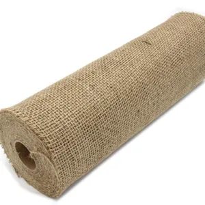 Natural jute burlap roll fabric for vintage photography background, rustic DIY craft decor.