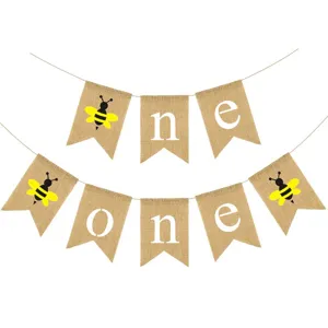 Burlap One Banner Bee First Birthday Party Decorations Rustic High Chair Banner Supplies