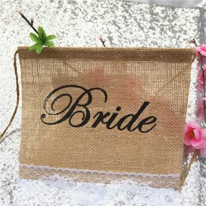 Banner per sedia da sposa in iuta con stampa Bride, supporto rustico per festa.