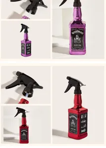 Professional salon hair spray bottle with metallic finish and vintage barber shop label.