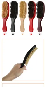 Gebogen varkensharen baardborstel houten handvat kapper styling haarborstel voor heren.