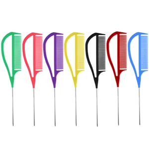 Lot de 7 peignes de coiffure colorés avec queue en métal pour mèches et salon.