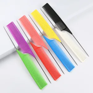 Professional Hair Coloring Pointed Tail Comb Plastic And Stainless Steel Pin Tail Sectioning Styling Brush For Salon Women Men