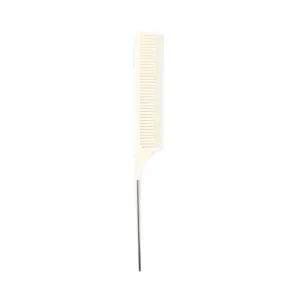 Professional salon hair pintail comb with metal needle tail for sectioning and styling details.