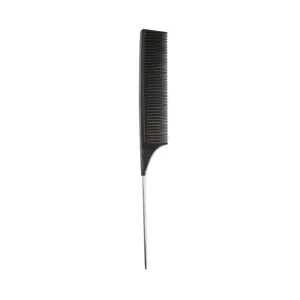 Professional salon pintail comb detail shot, fine teeth and steel pin for precise hair parting.