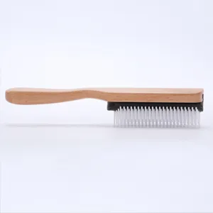 Brosse coiffante à 9 rangées en bois pour hommes et salon, manche en bois lisse poils blancs.