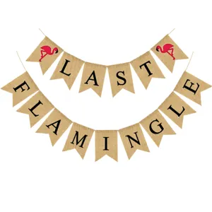 Gagliardetto con stendardo Last Flamingle in juta per feste addio al nubilato estive decorazioni