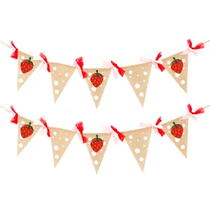 Rustikale Jute Erdbeere Wimpelkette Girlande mit Schleifen fuer tolle Party Dekoration