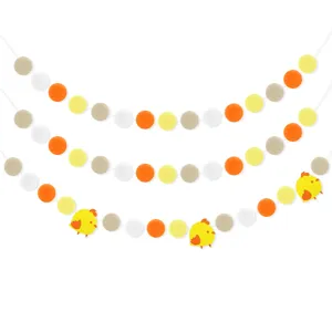 Easter Party Decoration Banner Plush Pom Pom Garlands Colorful Felt Chick Hanging Banner Home Venue Layout Decoration Garland For Holiday Festival Party Supplies
