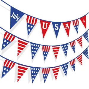 Fourth of July patriotic bunting banner red white blue stars and stripes party hanging flags