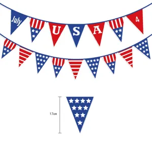 4th of July patriotic pennant banners, red white blue star stripe party bunting decor