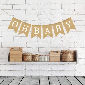 Burlap Oh Baby Banner Rustic Baby Shower Party Decoration Burlap Swallowtail Flag Bunting