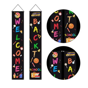 Back to school banner decoration set, colorful welcome school door hanging flags.