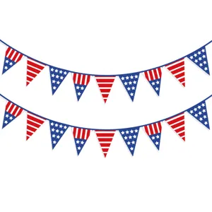 Patriotic American bunting banner set, red white and blue star stripes party decorations.