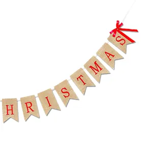 Christmas burlap banner swallowtail flag with red letters and bow party hanging decor