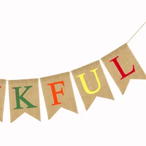 Burlap banner Thanksgiving party decoration swallowtail flag natural jute hanging bunting.