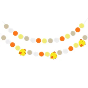 Easter felt ball garland banner with cute chicks, perfect for spring party home decoration.