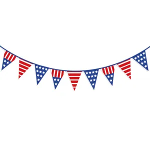Patriotic American flag bunting garland detail, perfect for 4th of July party decor.