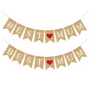Moederdag jute vlaggenlijn banner feestdecoratie met best mum letters en hartje.