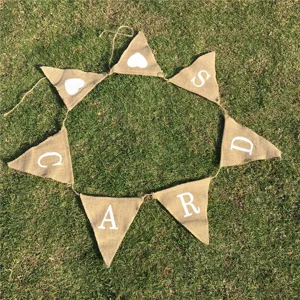 Jute Wimpelkette CARDS Girlande Hochzeit Party Deko Vintage Dreiecksfahnen Jute Flag
