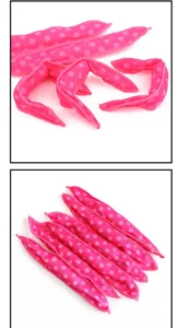 Vue détaillée des bigoudis en mousse à pois roses, matériau souple pour un coiffage confortable.