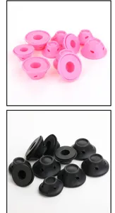 Silicone hair curlers detail view, flexible soft rollers for wave styling, set of colorful tools.