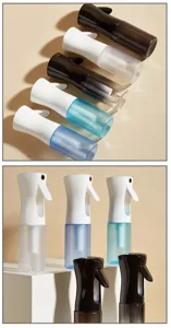 Hogedruk continue spuitfles voor haarstyling, make-up en desinfectie. Meerkleurig handig ontwerp.