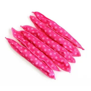 Rouleaux à cheveux souples à pois roses pour un coiffage facile et un usage quotidien.