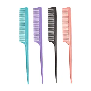 Professional hair salon styling tail comb set of 4 colorful plastic teasing and parting combs