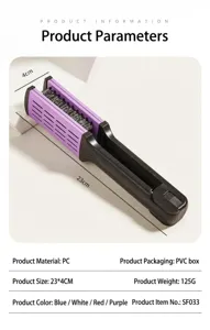 V-shape hair straightening comb detail view showing bristles, PC material, and compact 23cm size.