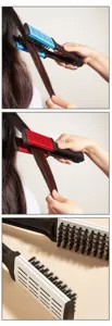 V-shaped hair straightening brush detail, bristle and clamp design for smooth styling.