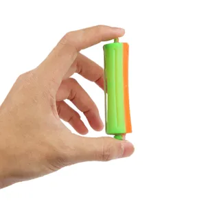 Flexible hair perm rod for salon curling, green and orange plastic roller tool for styling hair.