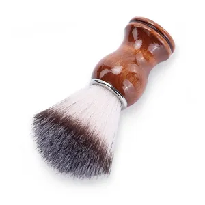 Pennello da barba in legno da uomo, setole sintetiche morbide, accessorio per rasatura.