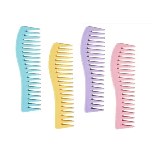 Peigne Démêlant à Dents Larges Couleurs Macaron Design Vague Brosse de Coiffure pour Cheveux Bouclés Mouillés Secs Femme