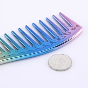 Professional metal hair styling comb gradient color wide tooth barber comb for men daily use